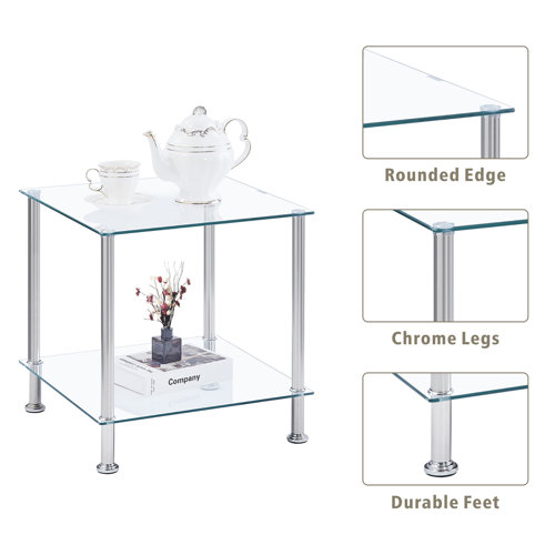 Wrought Studio™ Glass End Table, Modern 2tier Square Simple Coffee Table Tea Table Center Table
